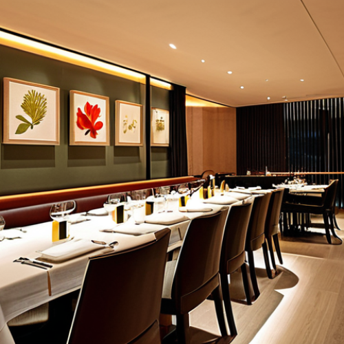 Home 17 Fusion Restaurant Interior**
"A modern and stylish fusion restaurant interior in Rome, Italy. The decor blends Italian and Japanese elements: sleek, minimalist furniture with warm wood accents, subtle Japanese artwork on the walls alongside Italian pottery. Tables are set with elegant tableware. Soft, ambient lighting creates a relaxed atmosphere. Staff members are fully clothed in professional, modest uniforms. Safe for work, appropriate content, fully clothed, perfect anatomy, natural proportions, professional photography, high quality, well-lit."
**