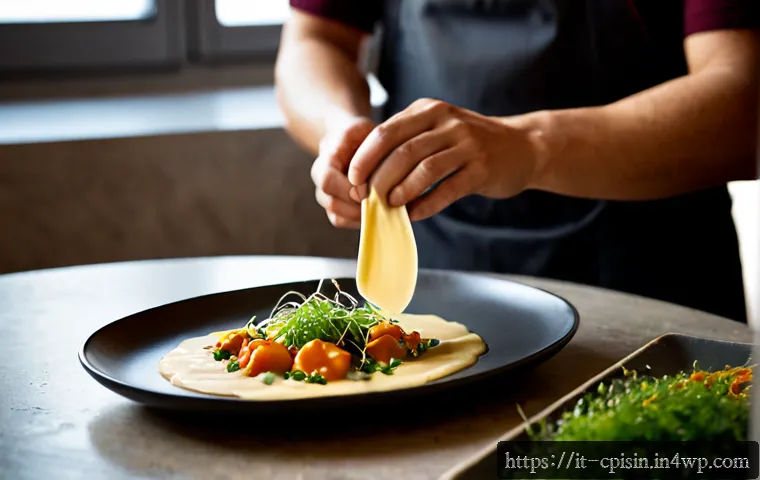 Home 13 퓨전 요리의 트렌디한 조리법 - Photorealistic modern Italian home kitchen, chef preparing a trendy fusion dish combining handmade r...