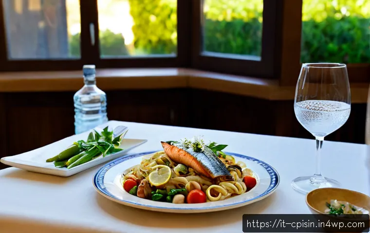 퓨전 요리의 식사 경험 향상 방안 - Photorealistic Italian trattoria table featuring a thoughtfully balanced fusion meal: handmade pasta...
